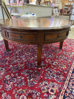 Walnut Round Coffee Table with Drawers