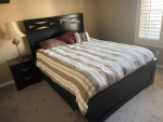 Queen Bed frame, Bedside table, Highboy dresser