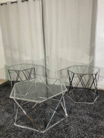 Chrome & Glass Coffee Table Set of 3