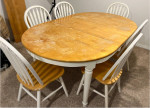 White and Light Wood Dining Table w/ Chairs and Extensions