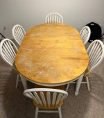 White and Light Wood Dining Table w/ Chairs and Extensions
