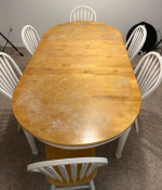 White and Light Wood Dining Table w/ Chairs and Extensions