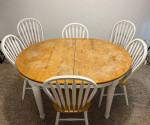 White and Light Wood Dining Table w/ Chairs and Extensions