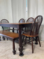 Casual Solid Wood Dining Table 4 Chairs & Bench