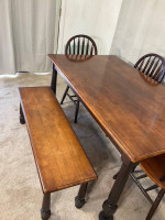 Casual Solid Wood Dining Table 4 Chairs & Bench