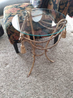 MCM MID CENTURY ITALIAN GOLD LEAF METAL BASE GLASS LAMP SIDE TABLE