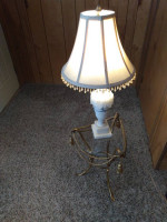 MCM MID CENTURY ITALIAN GOLD LEAF METAL BASE GLASS LAMP SIDE TABLE