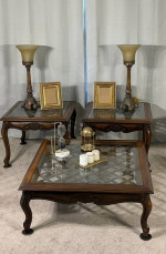 Coffee Table Set of 3 GLASS & WOOD