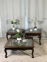 Coffee Table Set of 3 GLASS & WOOD
