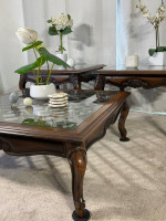 Coffee Table Set of 3 GLASS & WOOD