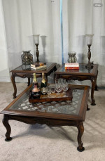 Coffee Table Set of 3 GLASS & WOOD