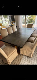 Metal and wood dining table and 8 chairs