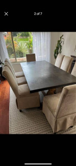 Metal and wood dining table and 8 chairs