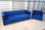 NEW Modern Blue Velvet Sofa and Chair Living Room Set