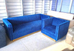 NEW Modern Blue Velvet Sofa and Chair Living Room Set