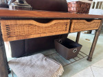 Sofa/Entryway Table w/2 Storage Shelves & 2 Wicker Baskets