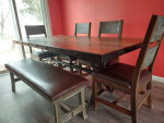 Hardwood Farmhouse Dining Table with Chairs and Bench
