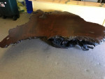 Redwood Beryl Coffee Table with Redwood base. Recently Refinished. Approximate