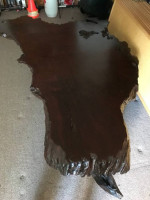 Redwood Beryl Coffee Table with Redwood base. Recently Refinished. Approximate