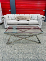 Chesterfield sofa and glass coffee table set