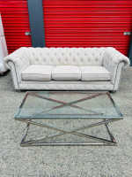 Chesterfield sofa and glass coffee table set