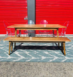 Solid mango wood dining table set w/ bench and ghost chairs