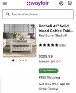 Rachelli 42” Solid Wood Coffee Table