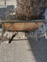 metal framed, wood topped coffee table