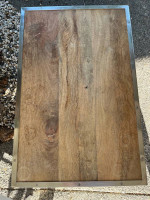 metal framed, wood topped coffee table