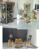 16p Italian Versace insprd gold Dining TabLe Vitrine Living Room Set