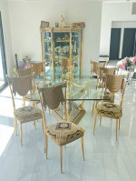 16p Italian Versace insprd gold Dining TabLe Vitrine Living Room Set