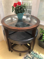 PRICE DROP ~ $$~~$~ PUB BAR TABLE WITH LEATHER STORABLE CHAIRS ~$~~$$