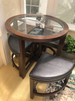 PRICE DROP ~ $$~~$~ PUB BAR TABLE WITH LEATHER STORABLE CHAIRS ~$~~$$
