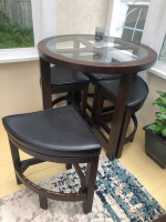 PRICE DROP ~ $$~~$~ PUB BAR TABLE WITH LEATHER STORABLE CHAIRS ~$~~$$