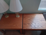 OAK COFFEE TABLE AND 2 END TABLES WITH LAMPS