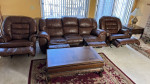 Three-seat couch with cocktail table