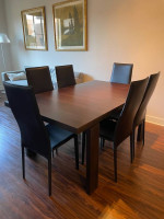 Modern dining table, 6 chairs, 2 leaves
