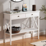 Console Table with Drawers, Narrow Wood Accent Sofa Table Entryway Table with St