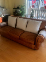 Vintage Brown Leather English Roll Arm Sofa