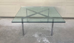 Knoll style chrome steel Barcelona glass coffee table mid century