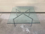Knoll style chrome steel Barcelona glass coffee table mid century