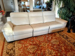 Macy's White Leather Triple Electric Power Reclining Sofa