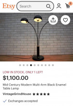 Post Modern Three- Arm Black Enamel Table Lamp