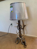 Horseshoe Handmade Steel Table Lamp w/Antlers And New Shade