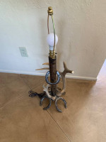 Horseshoe Handmade Steel Table Lamp w/Antlers And New Shade