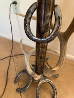 Horseshoe Handmade Steel Table Lamp w/Antlers And New Shade