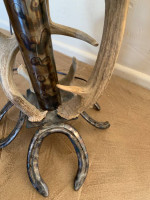 Horseshoe Handmade Steel Table Lamp w/Antlers And New Shade