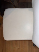 REDUCED!!Designer Round Quartz Dining Table + 6 White Leather Chairs