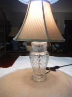 Pressed Clear Glass Table Lamp w/ Silk Shade