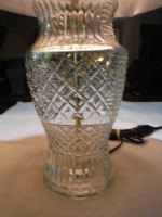 Pressed Clear Glass Table Lamp w/ Silk Shade